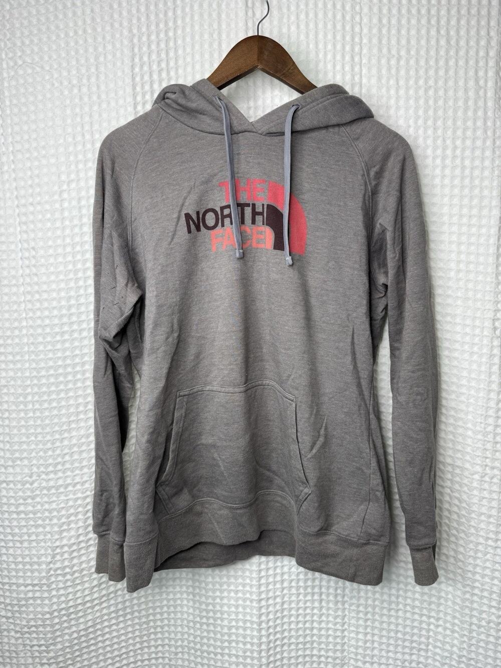 The North Face Women’s L Gray Logo Pullover Hoodie Fleece Sweatshirt Pink